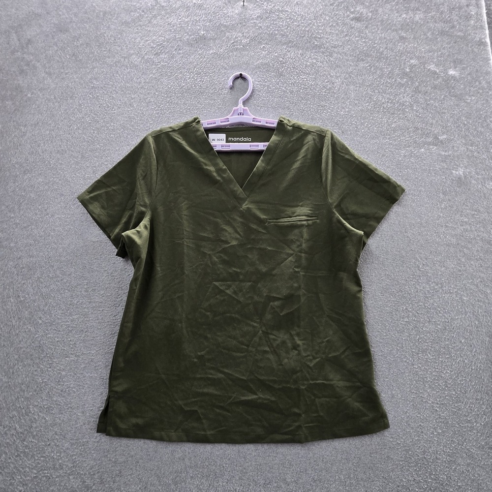 Mandala Women Scrub Shirt M Green Activewear Equa-Tek Technology V-Neck